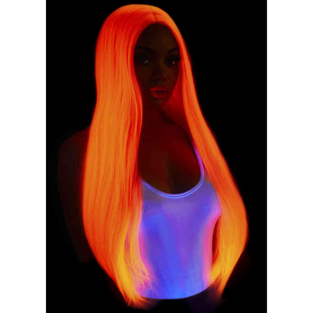 Leg Avenue - Long Straight Center Part Perücke - Blacklight UV - Rosa